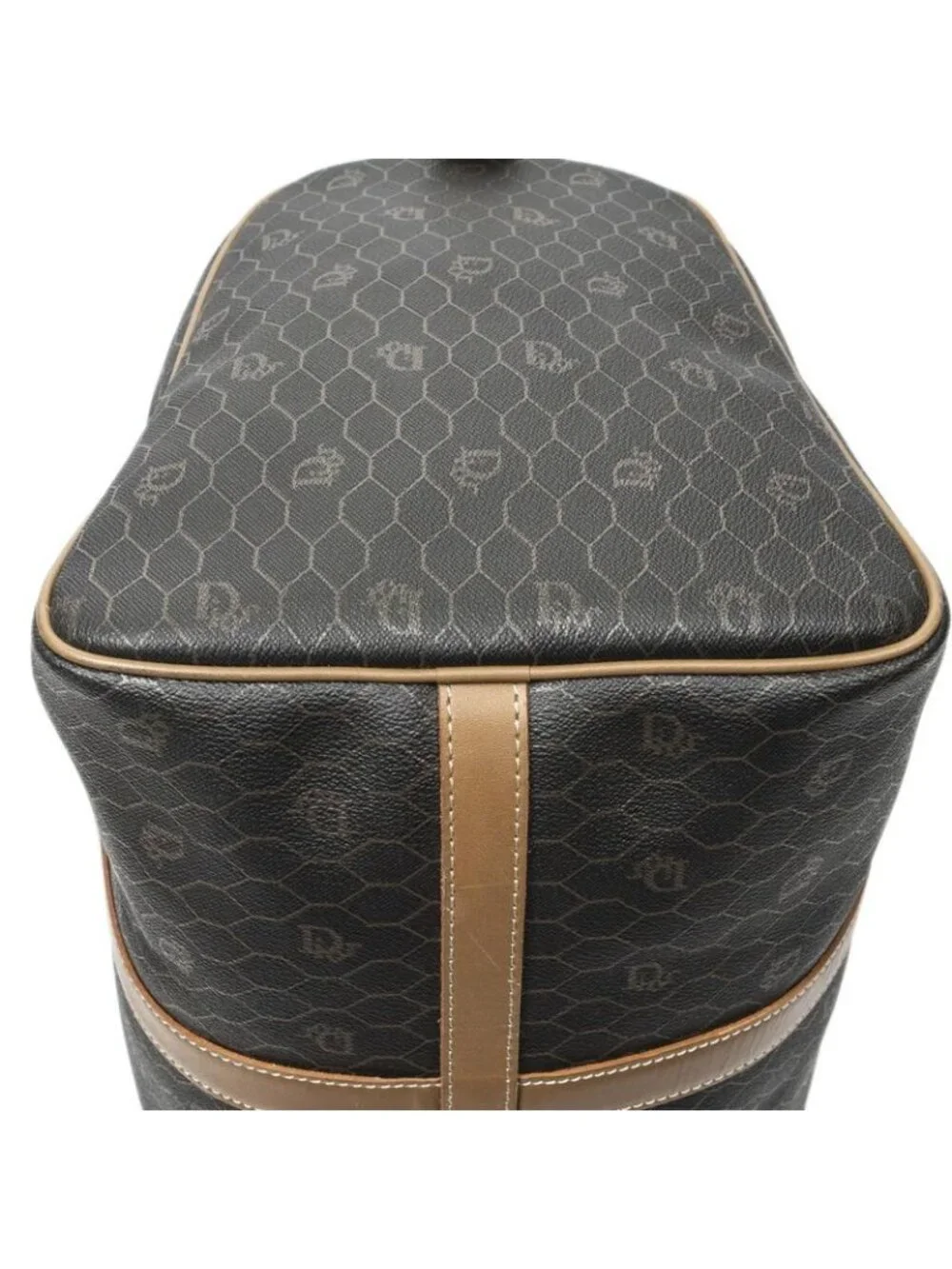 Dior Vintage Travel Boston Gray Brown Honeycomb Canvas Shoulder Bag - Picture 7 of 10